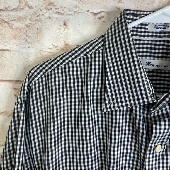 Peter Millar Cotton Silk Blend Black White Gingham Button Down Shirt Size XL - Picture 2 of 5